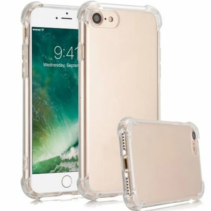 Shock -надежные прозрачные силиконовые телефона для iPhone 13 12 11 XS XS Max XR 8 7 6 плюс мягкий TPU Clear Back Cover