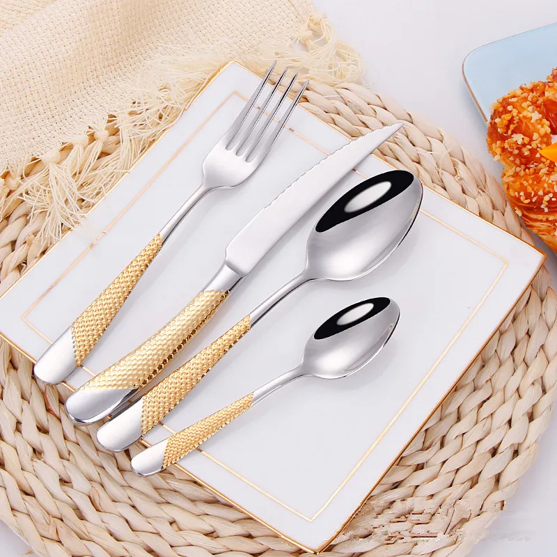 4Pcsset Cutlery Set 304 Stainless Steel Tableware Knife Fork Spoon Dinner Set Kitchen Dinnerware High Quality (2)