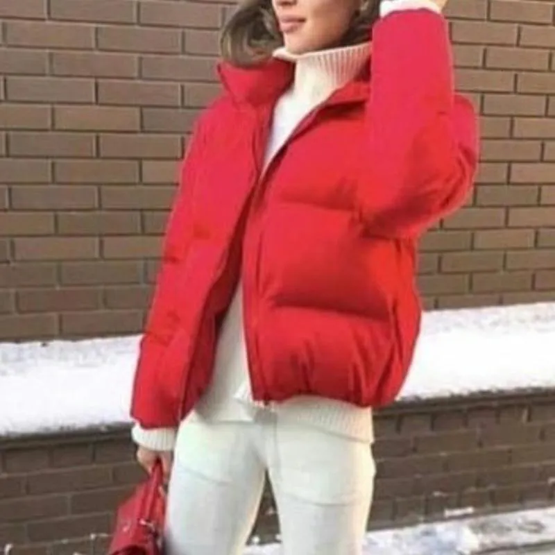 Algodão de inverno acolchoado casaco mulheres bolha casaco casaco casual zíper stand colar sólido curto outerwear feminino parkas 2020