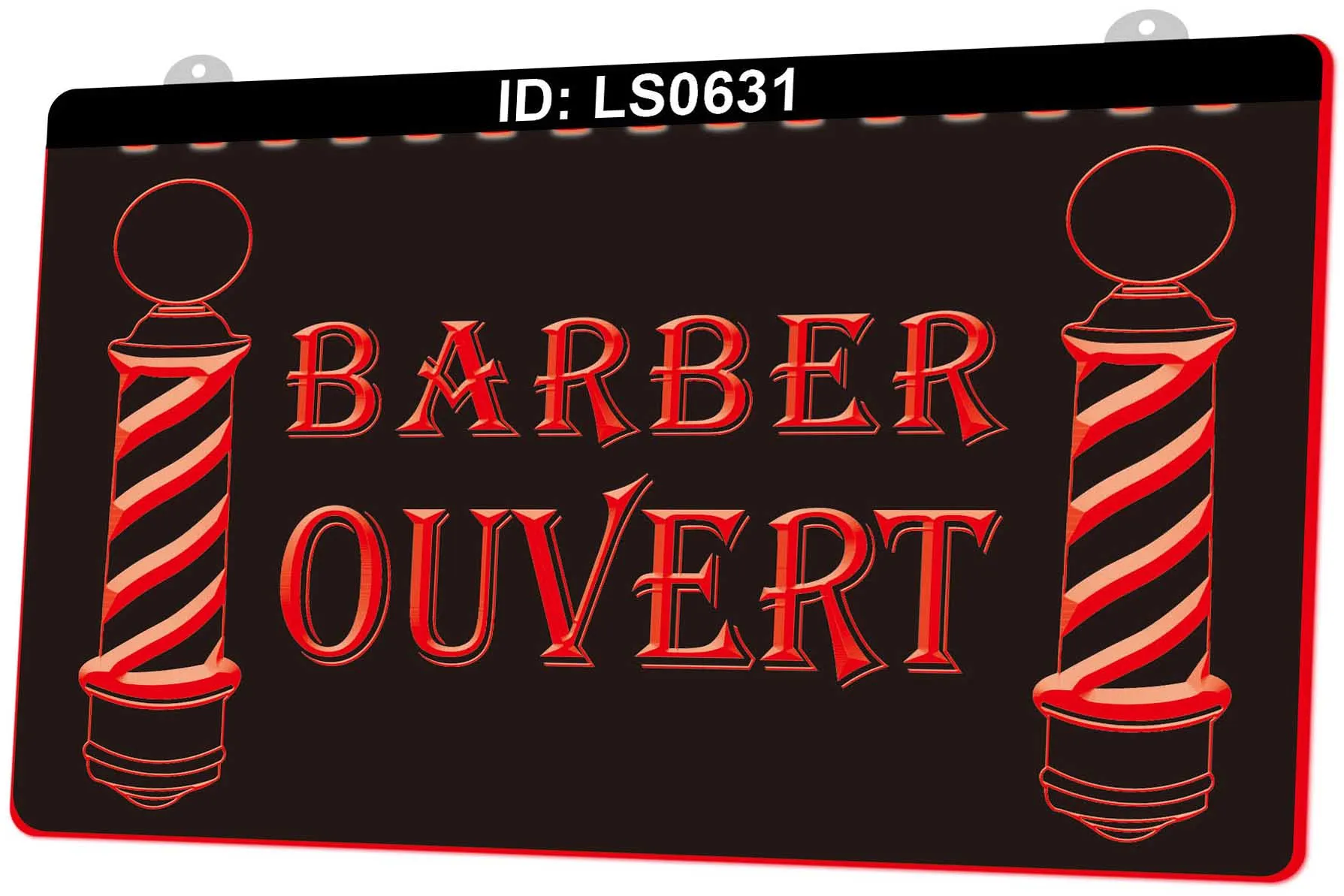 LS0631 Ouvert Barber Poles Open Shop 3D Engraving LED Light Sign Wholesale Retail