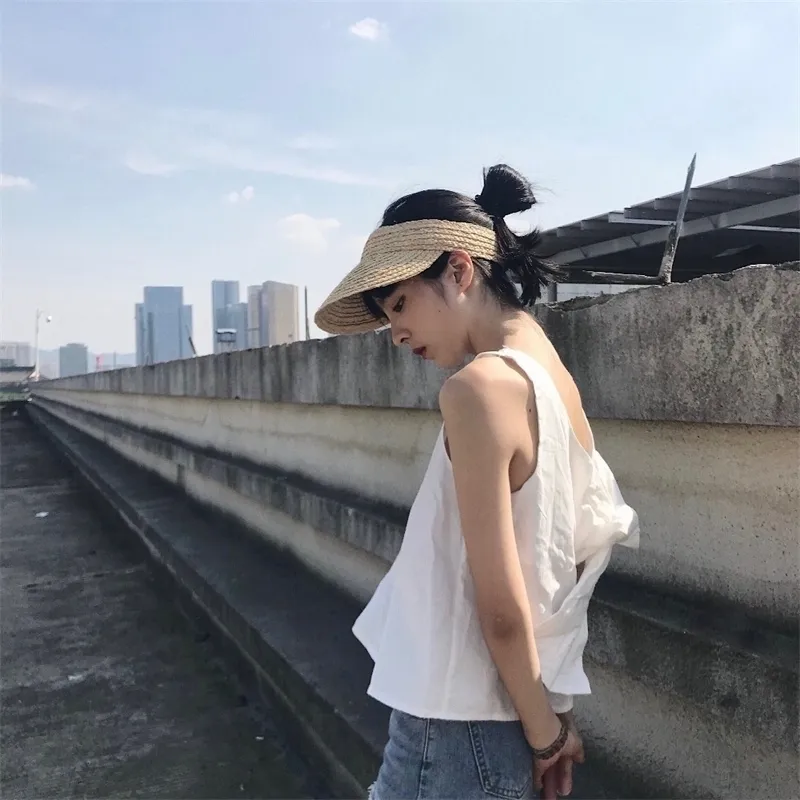 Ladies Uv Roll Up Korean Hat Women Raffia Sun Caps Straw Visor