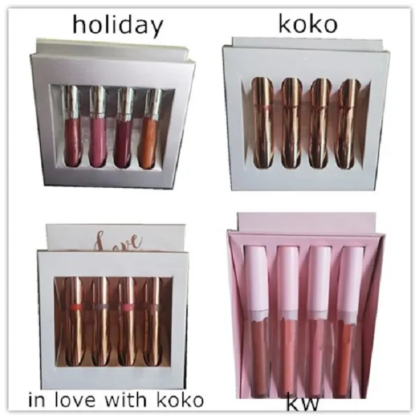 Warme merk matte vloeibare lippenstift set in 4 stks glinsterij lip glanzend make-up kit collectie hoge kwaliteit KOKO schoonheid lipgloss cosmetica gratis schip