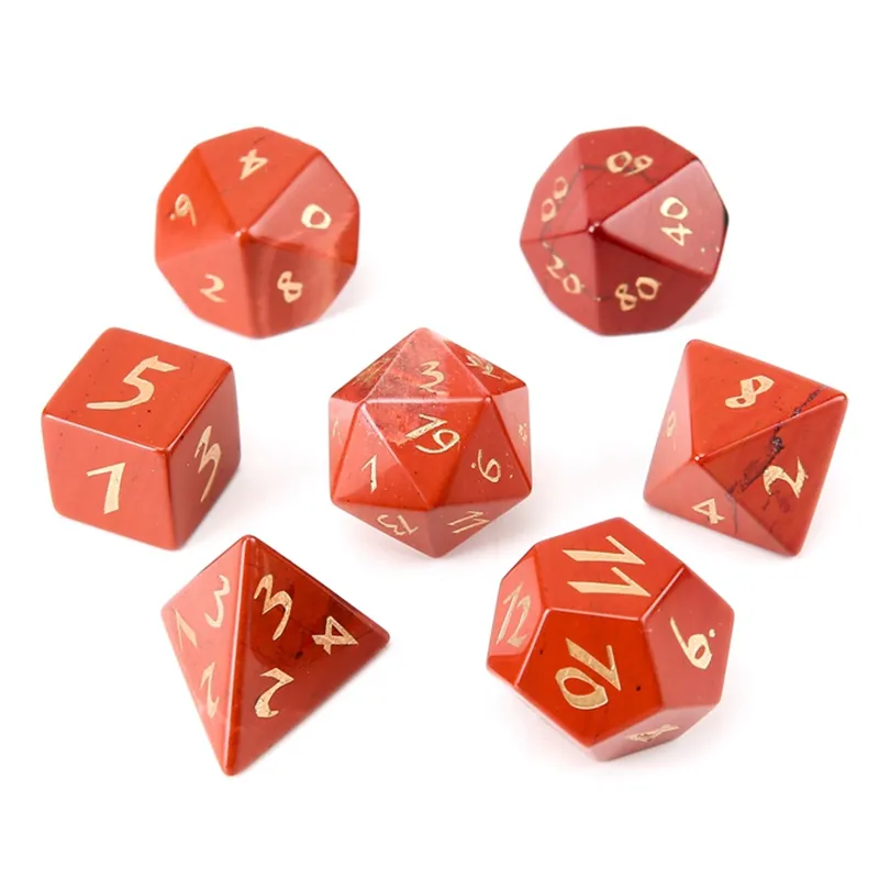 Natural Red Jasper Loose Gemstones Engrave Dungeons And Dragons Game-Number-Dice Customized Stone Role Play Game Polyhedron Stones Dice Set Ornament Wholesale