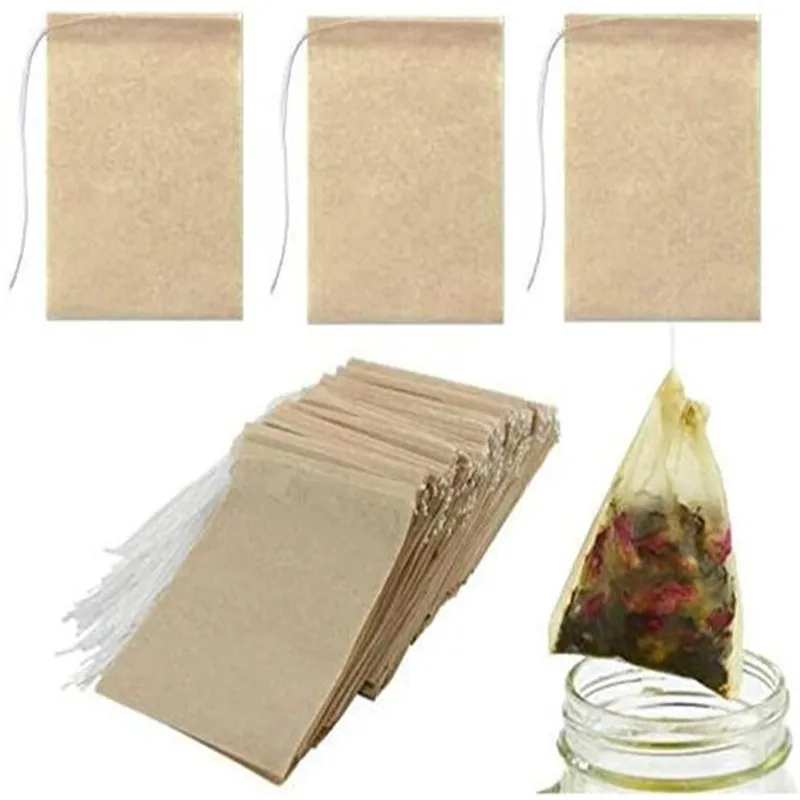 100 stks / partij theefilterzakken koffie gereedschap natuurlijk ongebleekt papier hout pulp materiaal voor losse blad