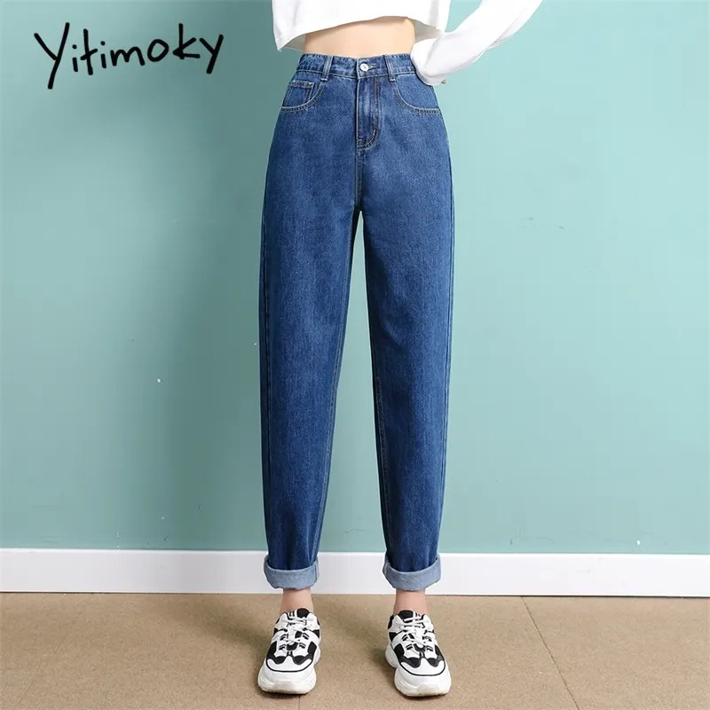Yitimoky высокая талия джинсы женщина прямые небо голубые джинсовые брюки плюс размер эластичный промытый повседневная винтажная уличная одежда мама джинсы женщины 201029