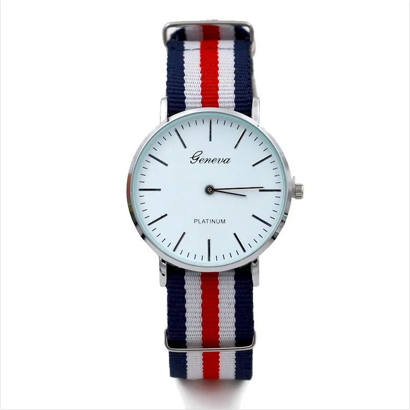 Fashion Men&Women Unisex Geneva Platinum Nylon Fabric watch Sport thin wrist Canvas Quartz Dress wrist watches for men women