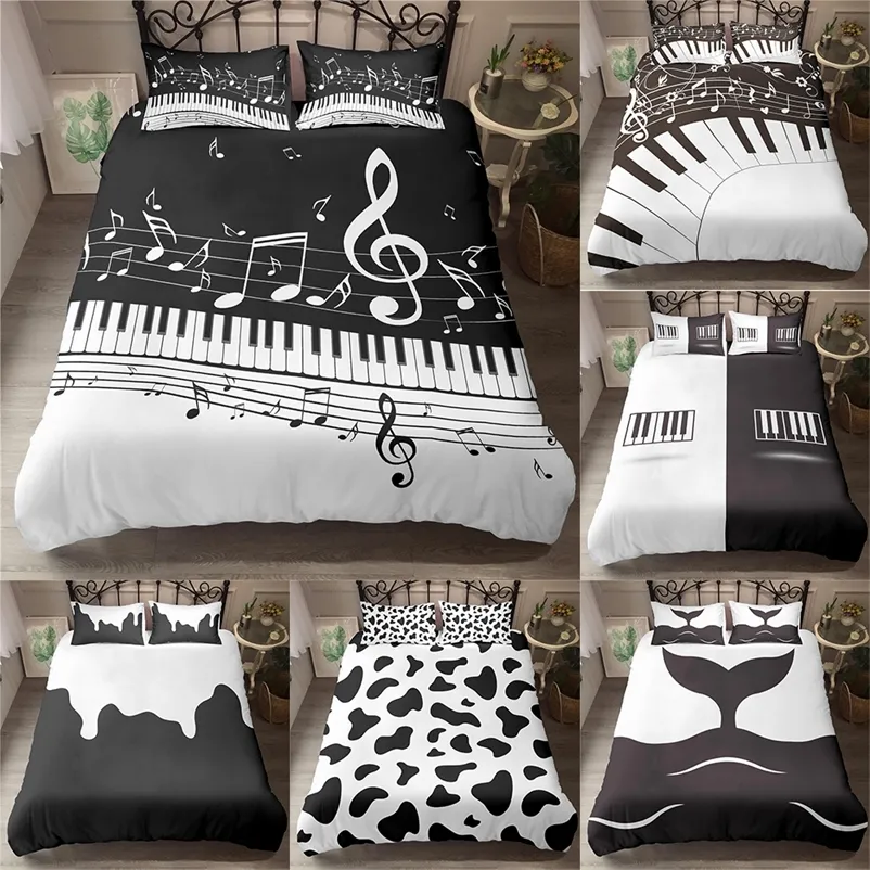 Homesky Noir Blanc Piano Ensemble De Literie Housse De Couette De Luxe Art Ensemble De Lit Reine King Size Couette Ensembles Textiles De Maison Couvre-lits 201021