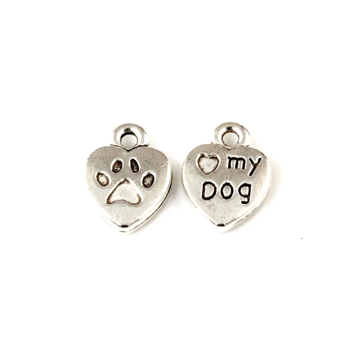 Alliage My Dog Love Heart Charm Pendentif pour la fabrication de bijoux, boucles d'oreilles, pendentifs, collier et bracelet 9,5 x 12,8 mm Argent antique 300 pièces A-212