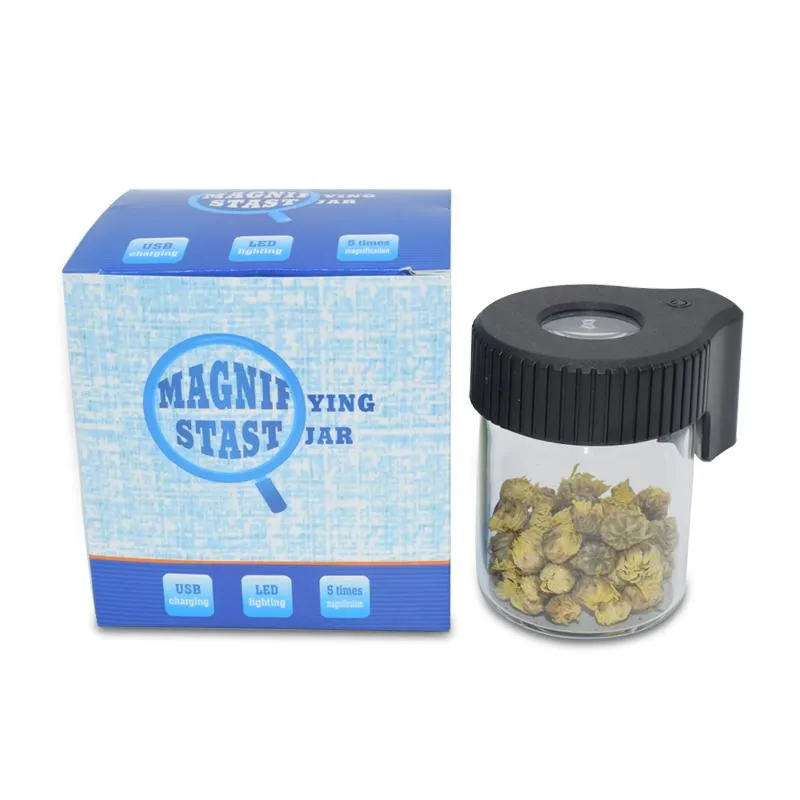 Vacuum Seal Pill Box Caso Garrafa frasco de vidro para visualização LED Air apertado prova de vidro Recipiente de armazenamento Stash Jar Jar Magnifying