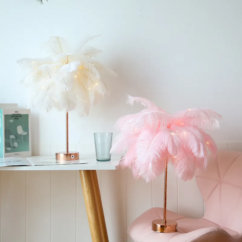 Creative DIY Feather Ostrich Feather Table Lamp With Warm White Light And Tree Lampshade Perfect For Weddings Birthdays And DIY Decorations In Pink And White From Renewal 61.79 DHgate.Com