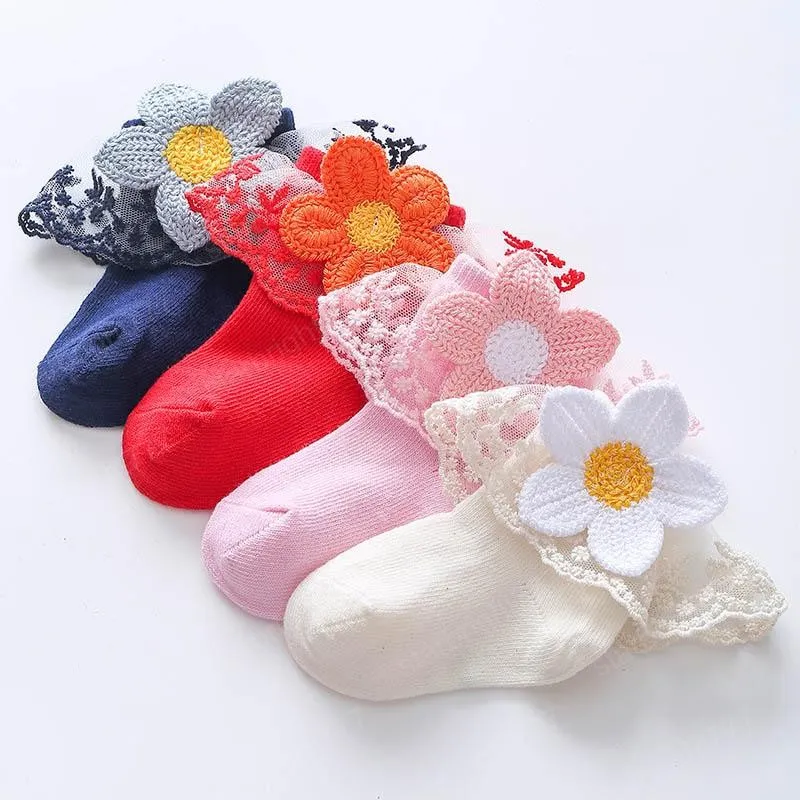 INS 4Color lace flower baby socks cotton princess newborn socks girls socks infant sock baby girl clothes baby girl designers clothes