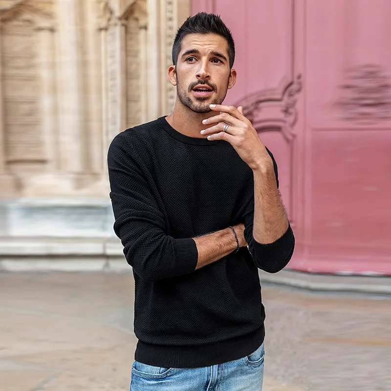 Jeans Sueter Para Hombres De Moda KUEGOU 100% Algodón Otoño