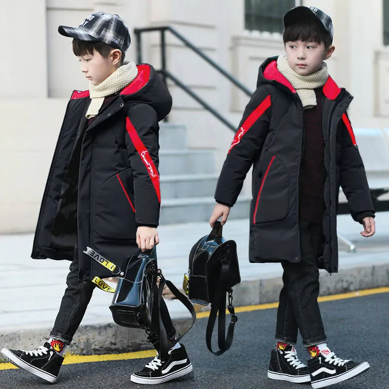 Baby thick warm down clothes fashion hooded long boy cotton coat jacket LJ201007