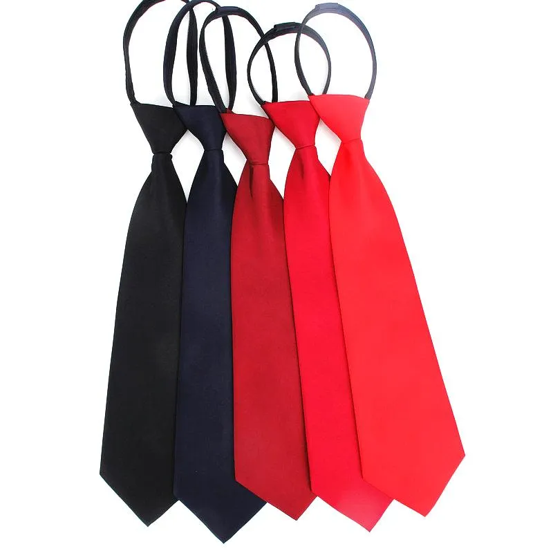 Neck Ties Pre-tied NeckTie Mens Skinny Zipper Red Black Blue Solid Color Slim Narrow Bridegroom Party Women Dress Present