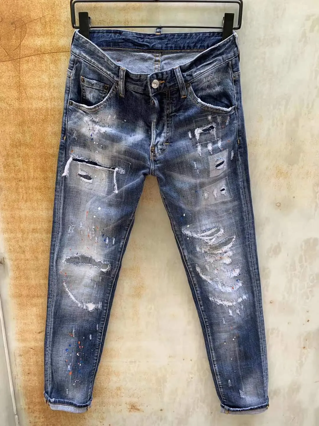 calças de brim ocasionais dos homens da moda europeus e americanos, em 2020, de alto grau de lavado, usado à mão, apertado e jeans rasgados motocicleta LT9129