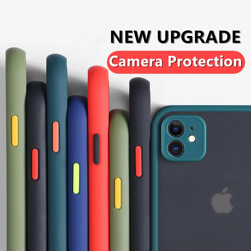 Camera Lens Protection Phone Case voor iPhone 13 13PRO 13PROMAX 12 12PRO MAX 11 12 MINI X XS XR 6 6S 7 8 Plus SE 2020 Mat Transparent Schokbestendig Cover
