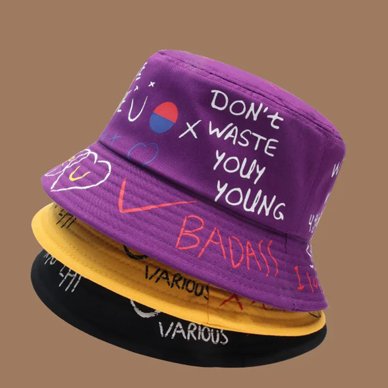디자이너 양동이 모자 자외선 차단제 낚시 야외 힙합 모자 여름 어부 밥 낙서 모자 남성 여성 커플 선물