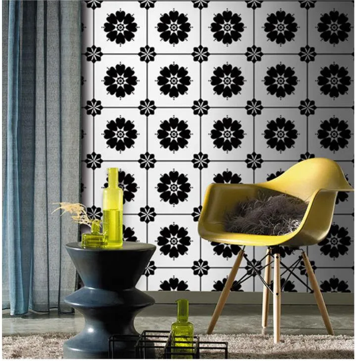 Kitchen Geometric Wallpaper Tiles Black And White Wall Stickers