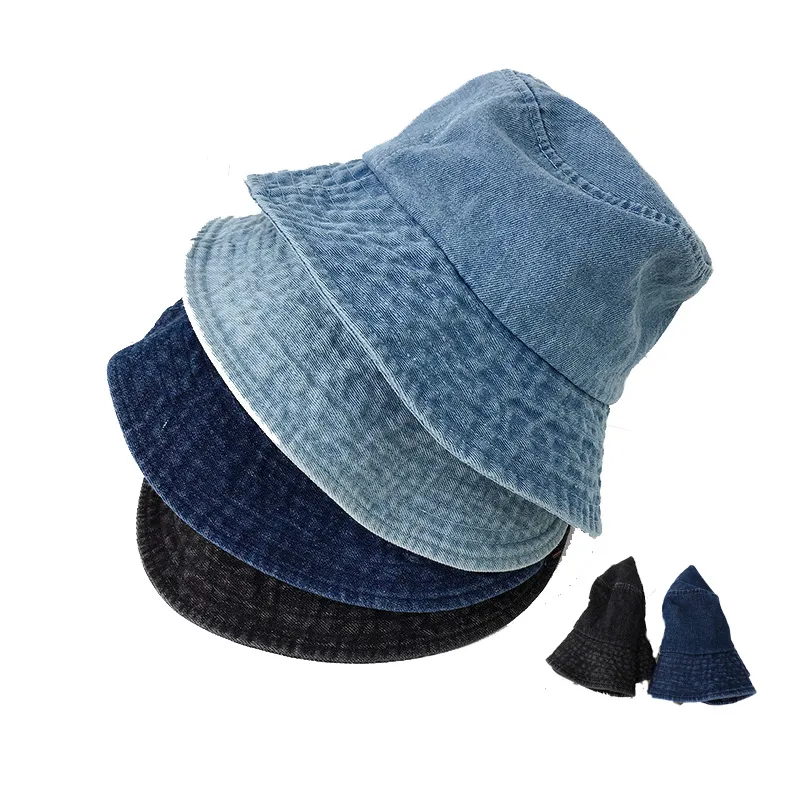 Calça jeans dobrável chapéu de pescador mulheres verão algodão cubeta chapéu lavado denim chapéus Bob Caps Hip Hop Gorros