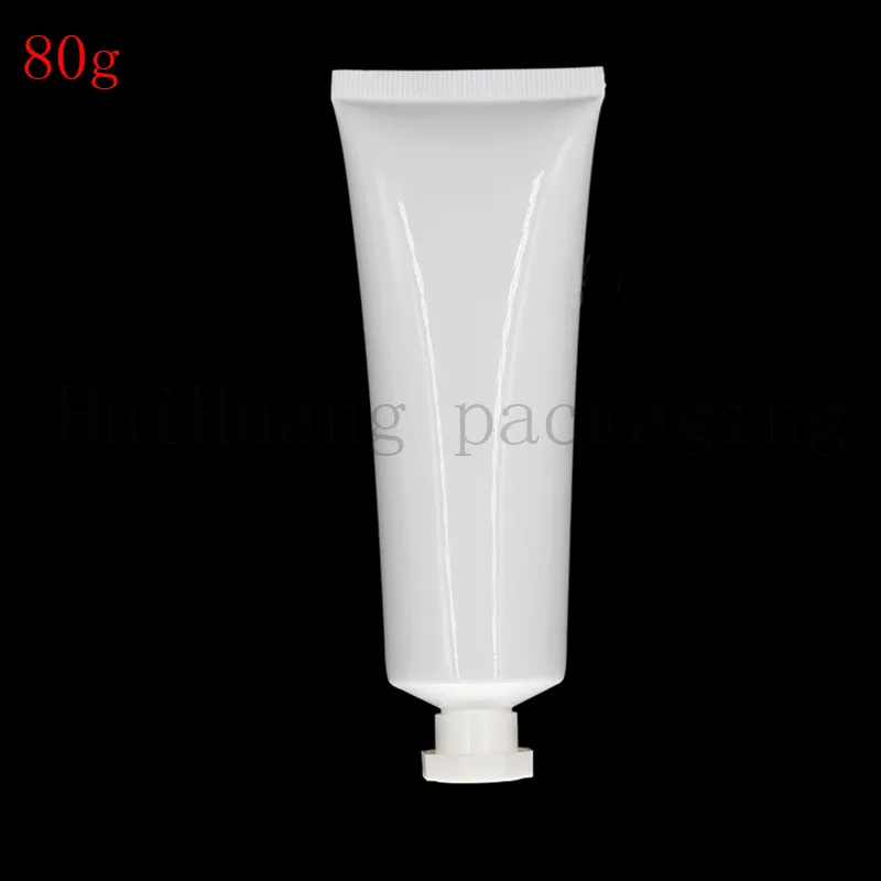 50 pezzi 80 g coperchio a vite bianco nero Tubi morbidi in plastica bianca Contenitori per imballaggio vuoti per crema cosmetica emulsione lozione