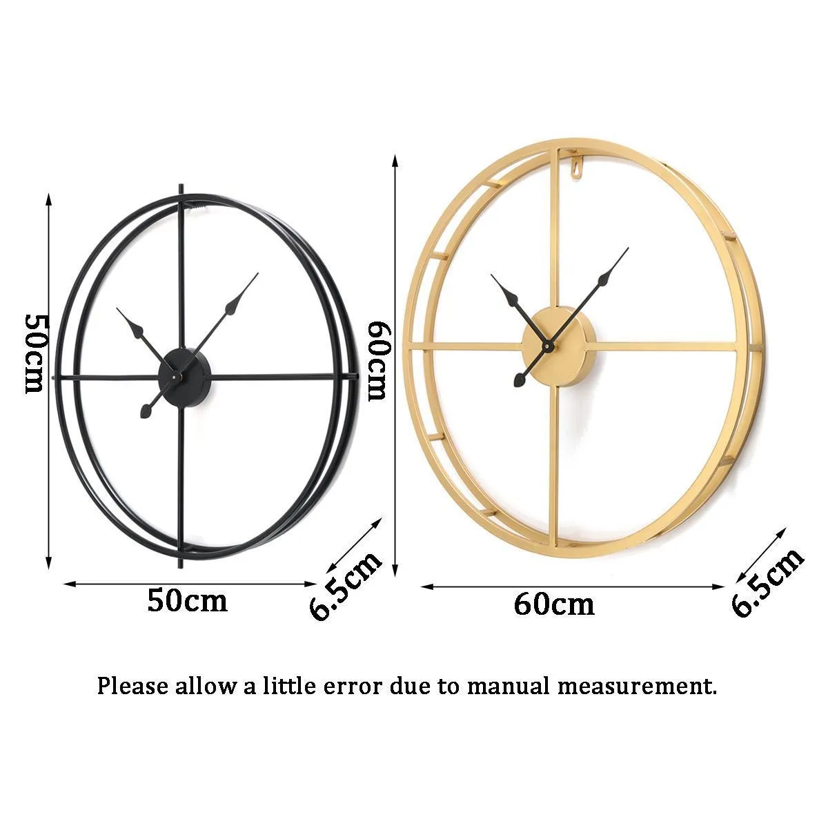 Orologio da parete in metallo stile country grande 50 / 60CM Orologio muto con telaio in ferro a doppio strato per la casa moderna Soggiorno Decorazione dell'hotel Regali 201125