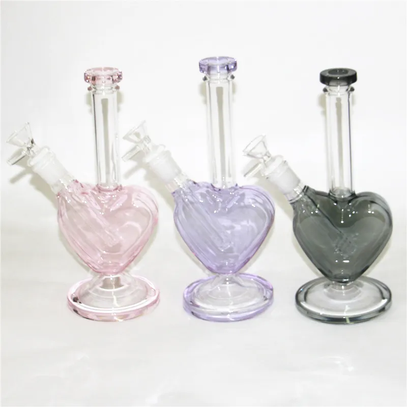 Hjärtform Glas Bongs Hookahs Vattenrör 9 tum olja Dab Rigs Bägare bong Tjocka vaxriggar med skål