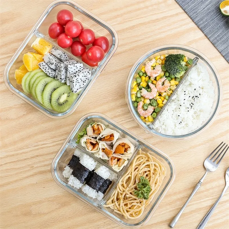 Contenitore per il pranzo in vetro per bambini da ufficio Contenitori per la preparazione dei pasti Contenitori per la preparazione dei pasti Microonde Bento Box con scomparto Contenitore per alimenti eco a prova di perdite 201015