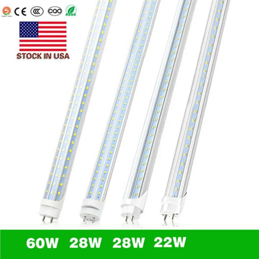 High quality LED T8 Tube 4FT 22W 28W 60W 192LEDS Light Lamp Bulb 4 feet 1.2m Double row 85-265V stock in US