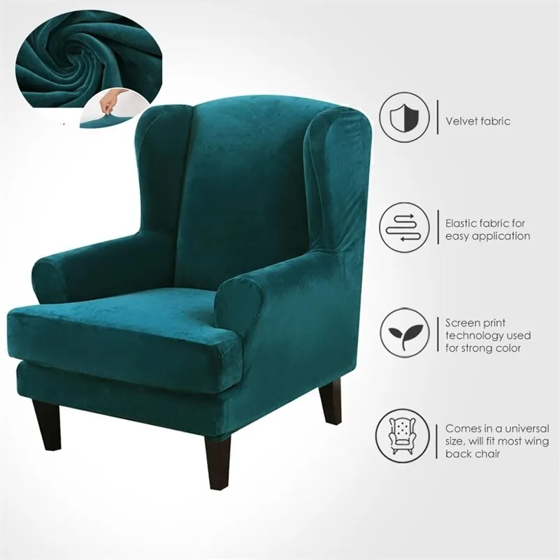 Wing Back Chair Cover Fluwelen Spandex Stretch Slipcovers voor Office Stoelen Stijlvolle 2 Stuk Set met Elastische Band LJ201216