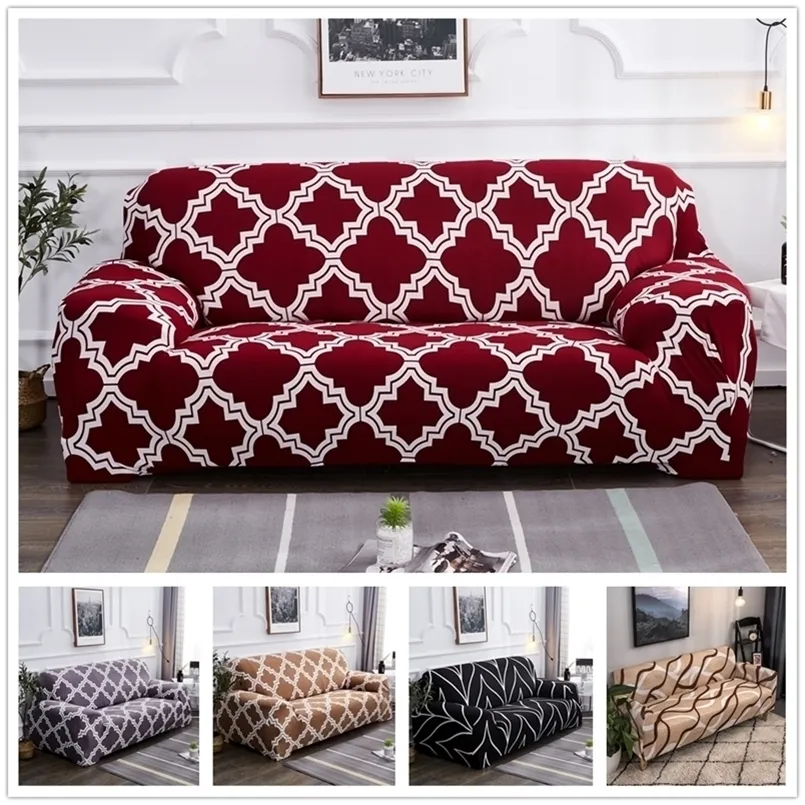 Four Season Geometric Elastic Sofa Cover Plaid Corner Shape Stretch Sectional Slipcover for Pets One Two Three Seat 220302