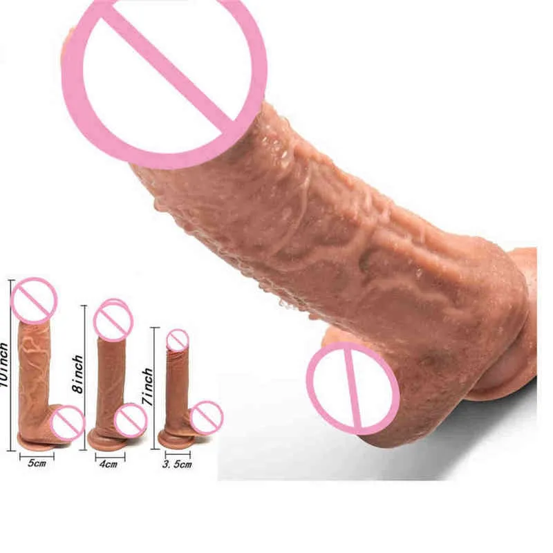 Nxy Sex Products Dildos 7 8 9 Inch Real Skin Feels Silicone Soft Dildo Sewing Realistic Penis Big Dick Toys for Women Strapon 1227