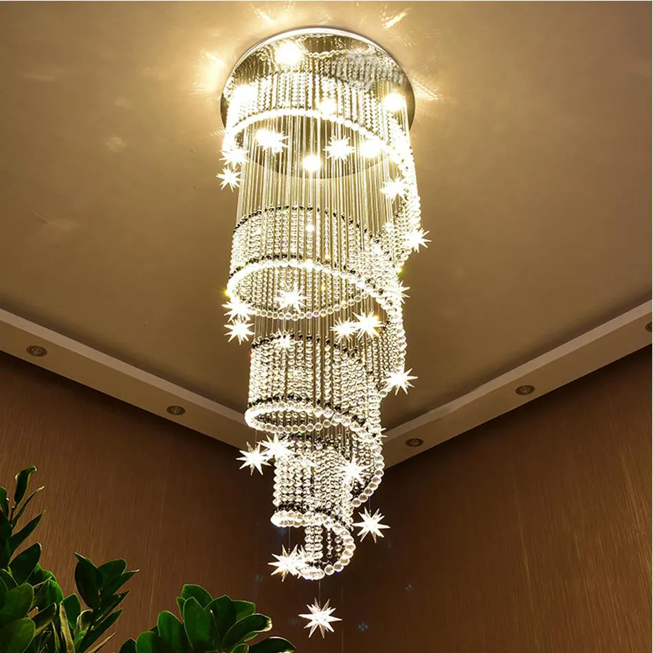 DHL /UPS Modern LED Long Spiral Crystal Staircase Chandelier Lighting ...