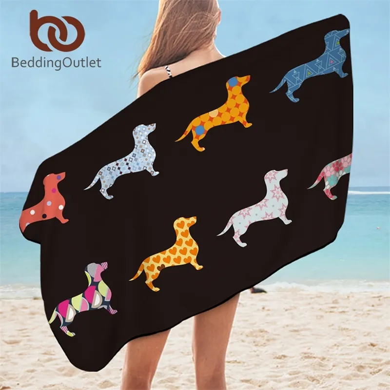 BettwäscheOutlet Dackel Badetuch Badezimmer Welpe Mikrofaser Strandtuch für Erwachsene Bunte Hunde Strandmatte Cartoon Toalla 75x150 Y200428