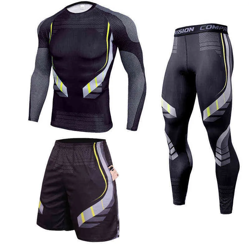 2021 Heren Sportpak Compressie Running Set Quick Dry Sports Kleding Trainingspak Panty Sets Zweet Gym Training Pakken Voor Mannen Y1221