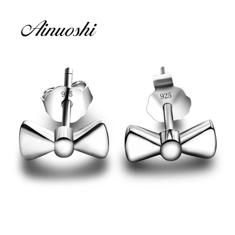AINUOSHI Luxury 925 Sterling Silver Bow Tie Orecchini con perno Lover Women Engagement Simple Silver Orecchini con perno Gioielli per feste Regali Y200106