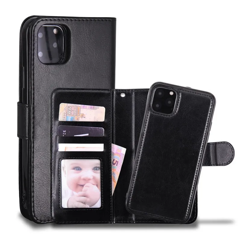 Custodia per telefono Custodia a portafoglio in pelle Custodia magnetica 2in1 staccabile Custodie per iPhone 11 Pro xs Max 7 8 Samsung Note10 S10 Plus