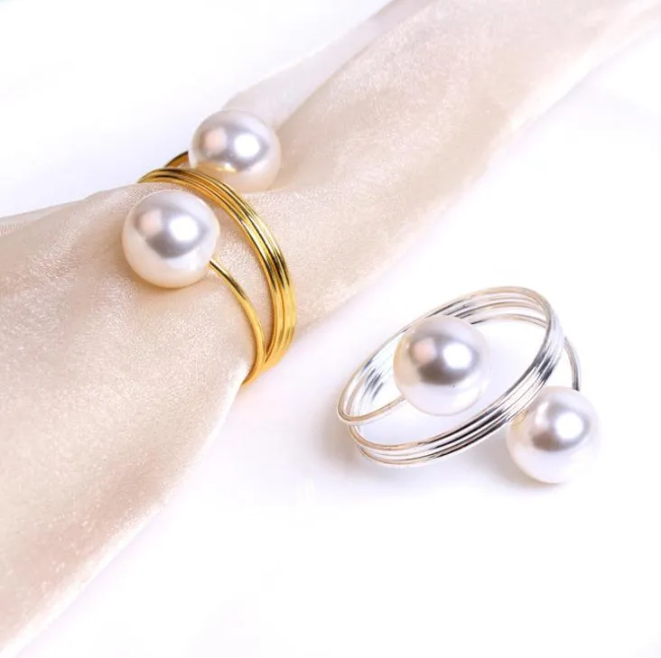 Pearl servett ring servett ringhållare servett ring ons silver guld färg för bord dekoration ny ankomst sn1604