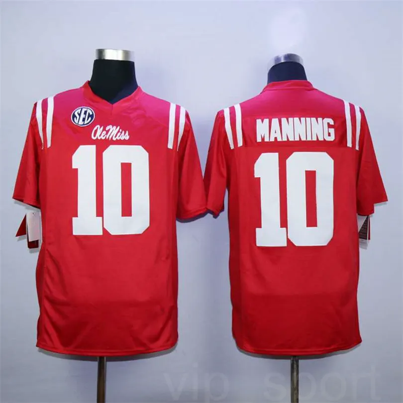 Mężczyźni Ole Miss Rebels 10 Eli Manning College Football Jersey Untouchable Legend Oddychający Zespół Kolor Czerwony Home Szyte Czysta Bawełna Gorący Mężczyźni