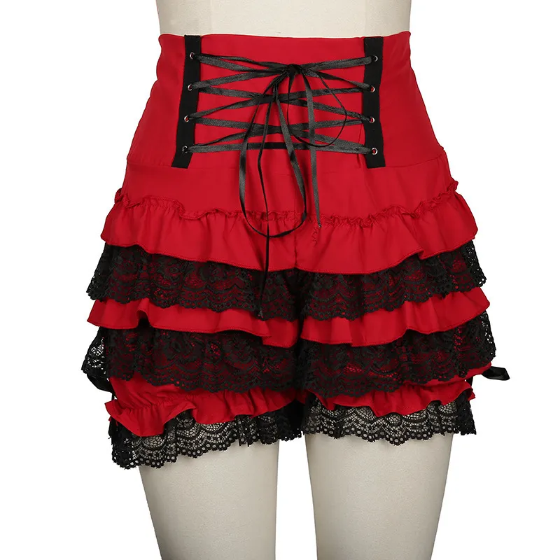 S-3XL Gothic Punk Hohe Taille Kurz Unter Hosen Mädchen Spitze Rüschen Kürbis Bloomer Baumwolle Lolita Nette Höschen Für Frauen Plus größe 201112