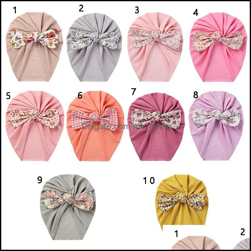 Newborn Baby Knot Turban Hat Knotted Floral print Bow Head Wrap Soft Cotton Headband Caps Kids Infant Toddler Hair Band Headdress 10 colors