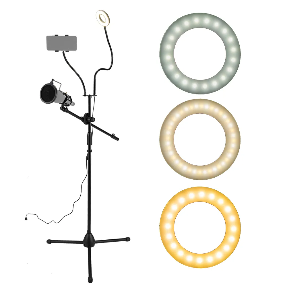 США со 3,5" селфи Ring Light с треногой сотового телефона держатель микрофона стоять Поп фильтр для Live Stream / Макияж Совместимость