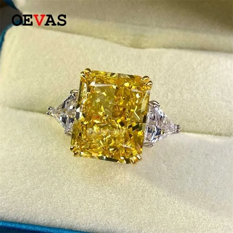 Oevas 100% 925 plata esterlina de lujo 13 * 16 mm topacio alto diamante de carbono anillos nupciales fiesta de boda brillante regalos de joyería fina 220121