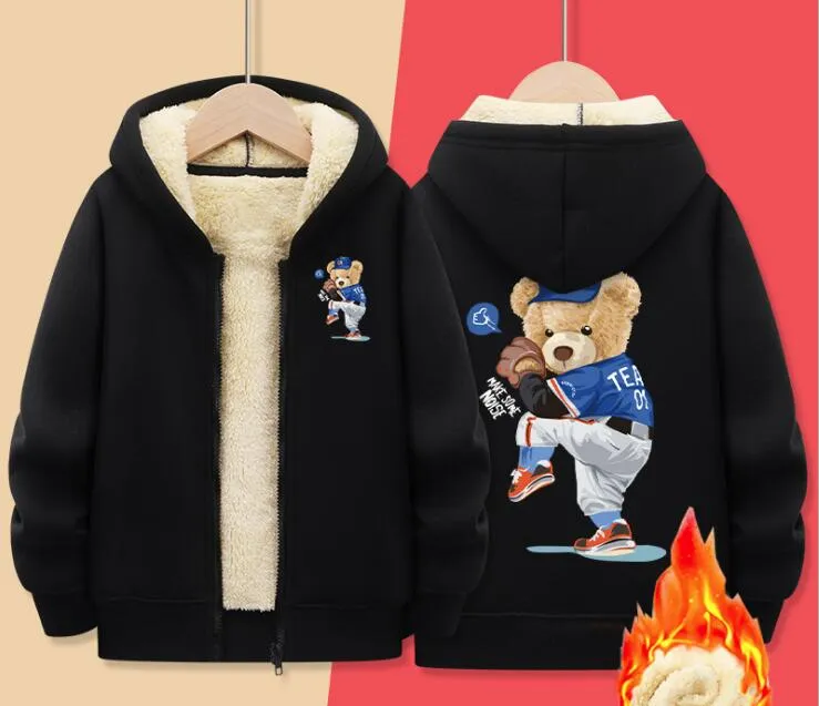 Meninos mais hoodies de lã crianças outono e inverno urso com capuz acolchoado jaqueta infantil gc696