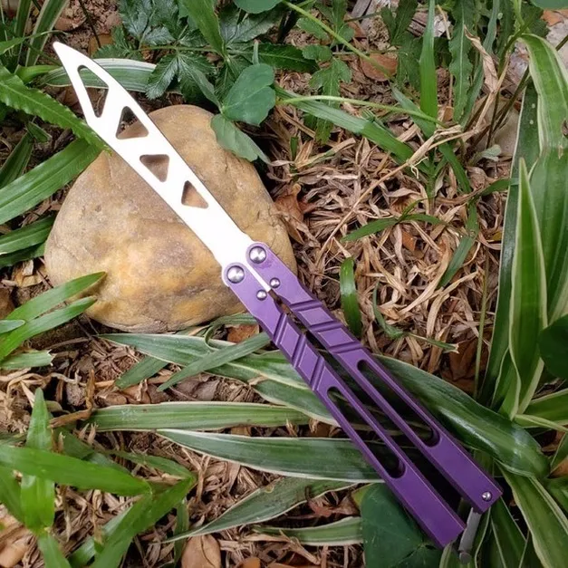 balisong violet AB D2 canal titane poignée papillon formateur formation couteau système de douille Artisanat Arts martiaux Collection couteaux