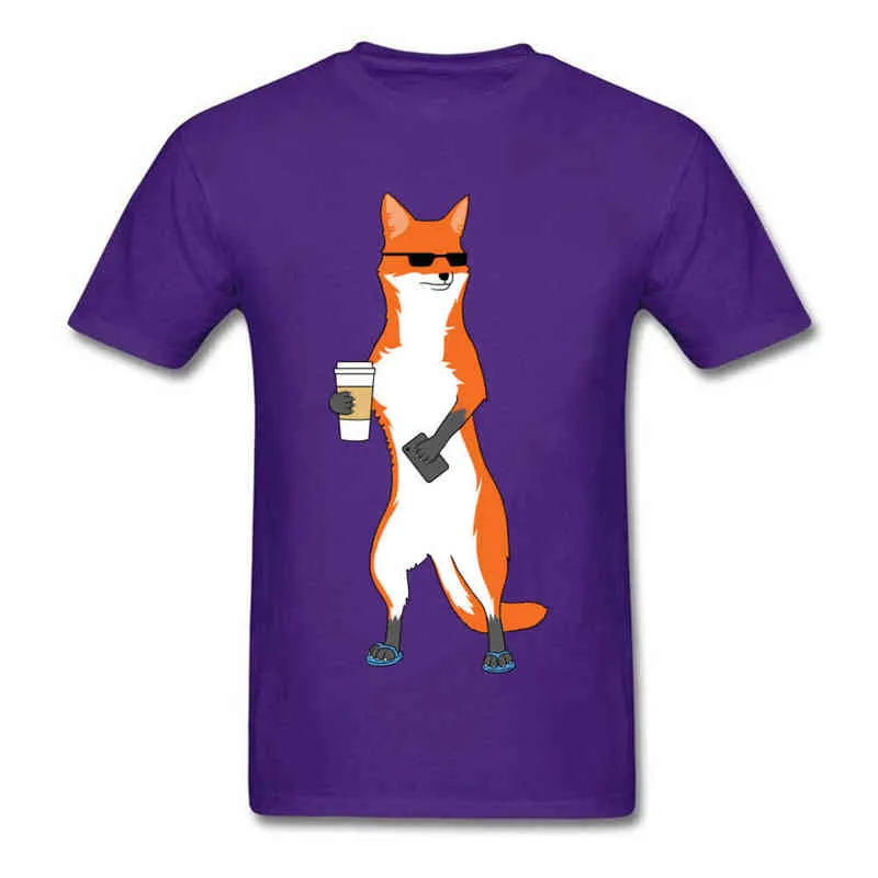 Cool Fox Male Funky Slim Fit Tops Shirts Round Neck Summer Fall Cotton Top T-shirts Normal Short Sleeve Clothing Shirt Cool Fox purple