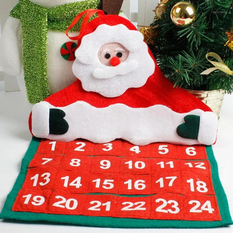 Weihnachtsdekorationen, Adventskalender, Weihnachtsmann, 24-Tage-Countdown-Kalender zum Aufhängen, Stoff, für Zuhause, Weihnachtsbaumdekoration, 30 x 40 cm1