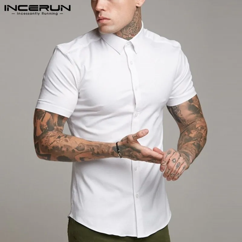 Elegante Camisa Blanca Camisas De Hombre Vestido Social Corta De Verano Casual Delgado Ajuste Tops Hombre Ropa Camisas Masculina Y200409 De € | DHgate