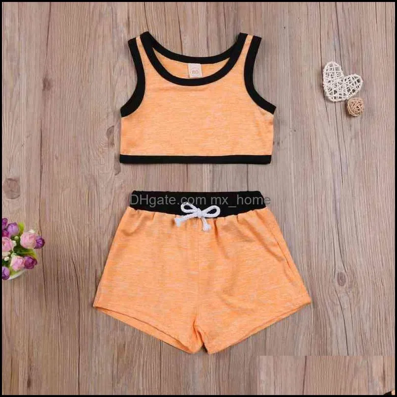 Newly Summer Toddler Baby Girls Clothes Sets 1-5y Solid Sleeveless Vest Tops Shorts Sports Outfits