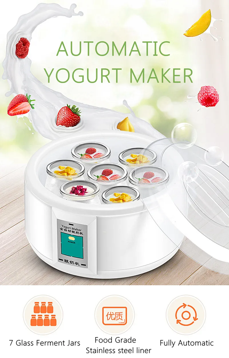 FreeShipping 1.5L Automatic Yogurt Maker com 7 Jars Multifunction DIY Ferramenta de aço inoxidável liner Natto vinho de arroz Pickle Iogurte Máquina