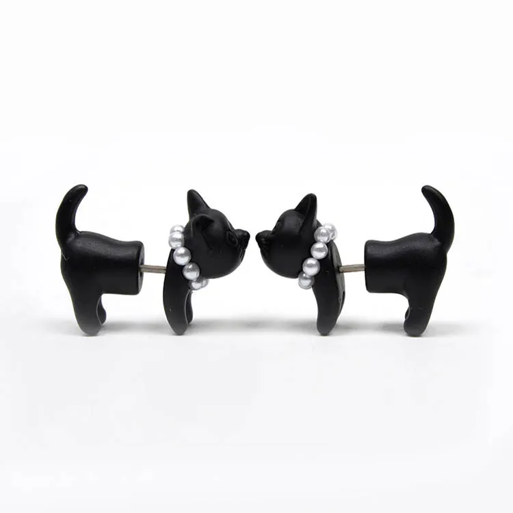 Impalamento Nero Stereoscopico 3D Simpatico Gatto Orecchini Fatti A Mano Per Le Donne Bella Perla Piercing All'orecchio